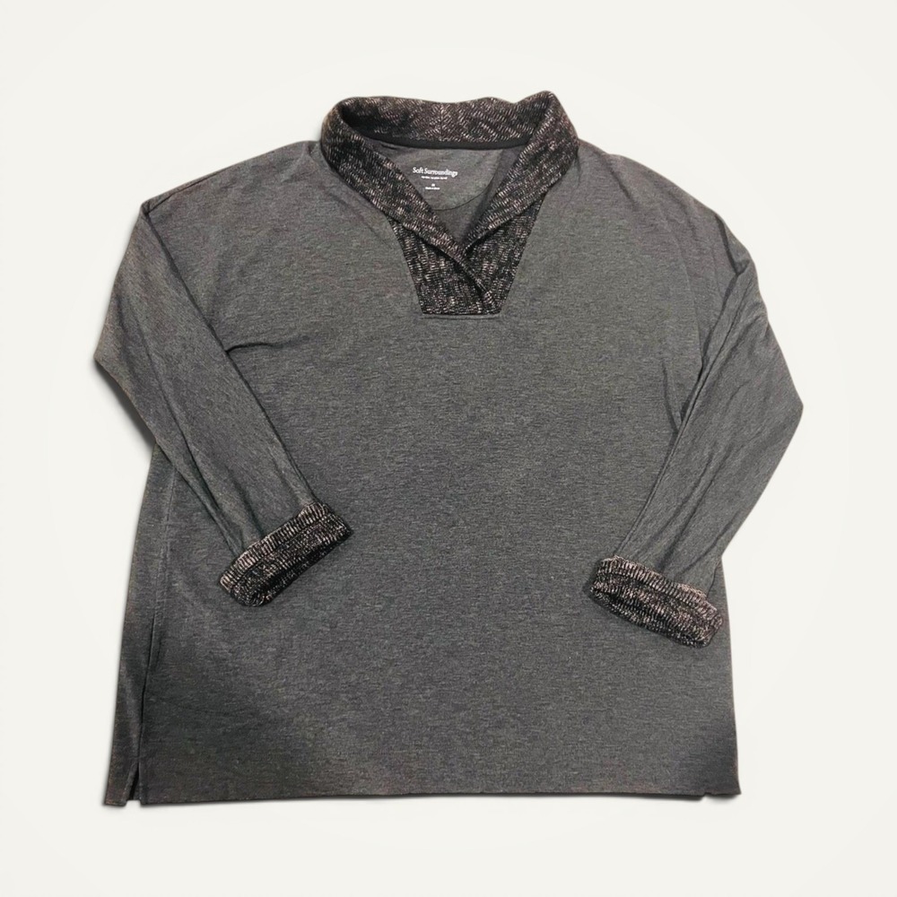 Soft Surroundings Blouse Womens 3X Gray Cowl Neck Long Sleeve Knit Tunic Top